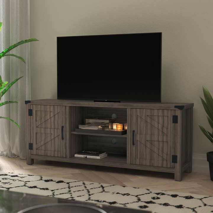 Gray Oak 59" Barn Door TV Stand Fits up to 65" TV for wholesale by Flash Furniture