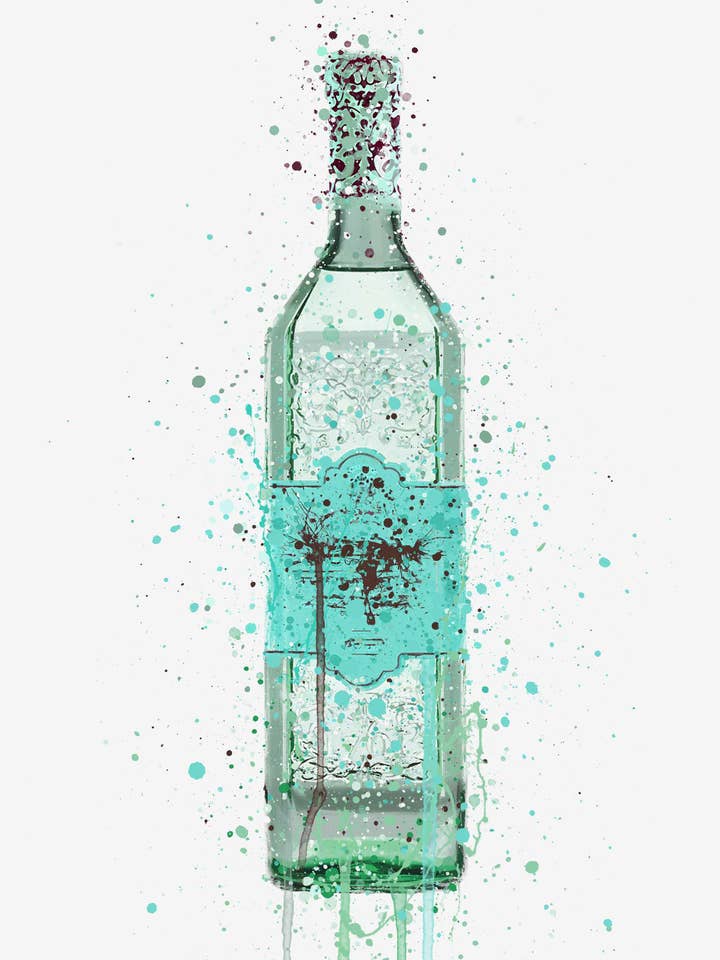Gin Bottle Wall Art Print 'Duck Egg Blue' for wholesale by We Love Prints