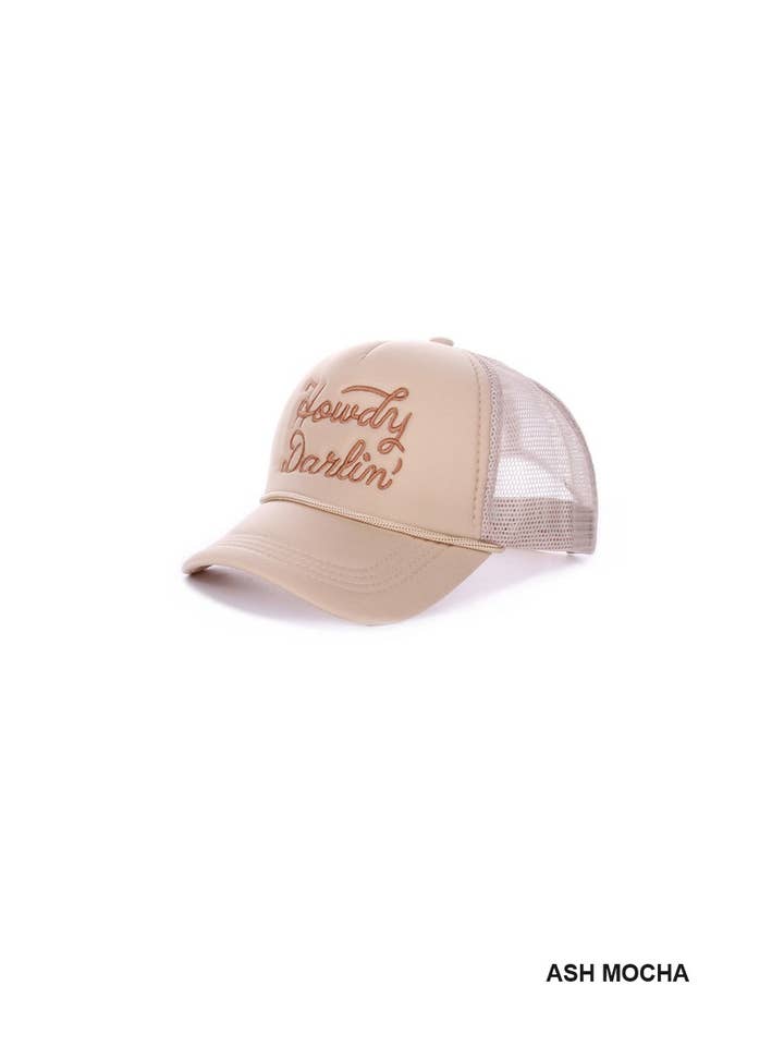 Red Howdy Darlin Mesh Trucker Cap for wholesale on Faire