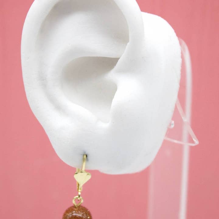 MIA Jewelry - Vente Boucles d'oreilles pendantes - Boucles d'oreilles à levier en or 18 carats avec pierre d'aventurine marron