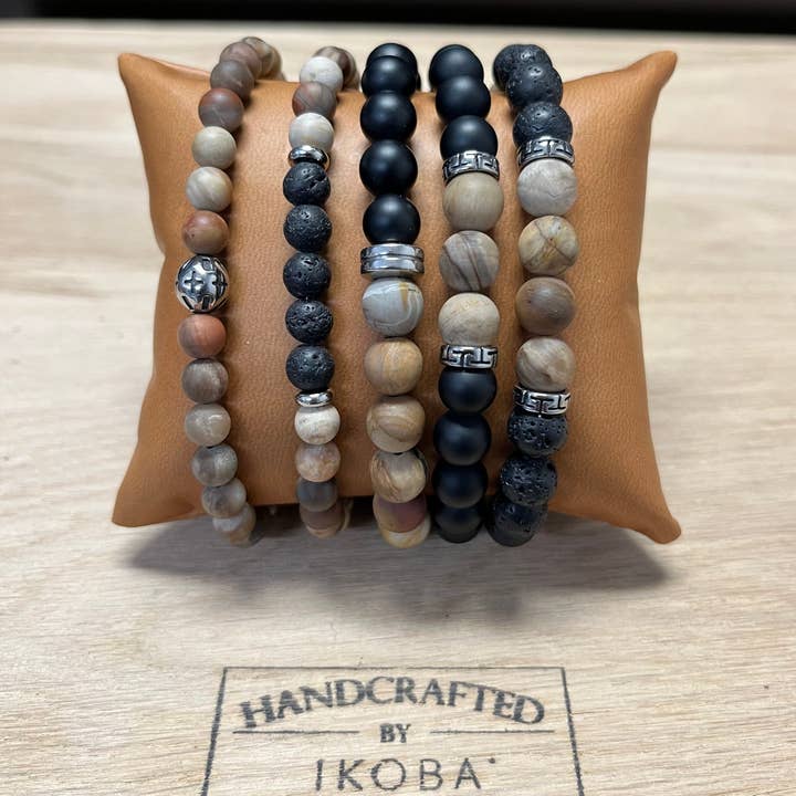 IKOBA - Wholesale Jewelry Set - SET OF 5 MEN'S BRACELETS WITH NATURAL STONES.4