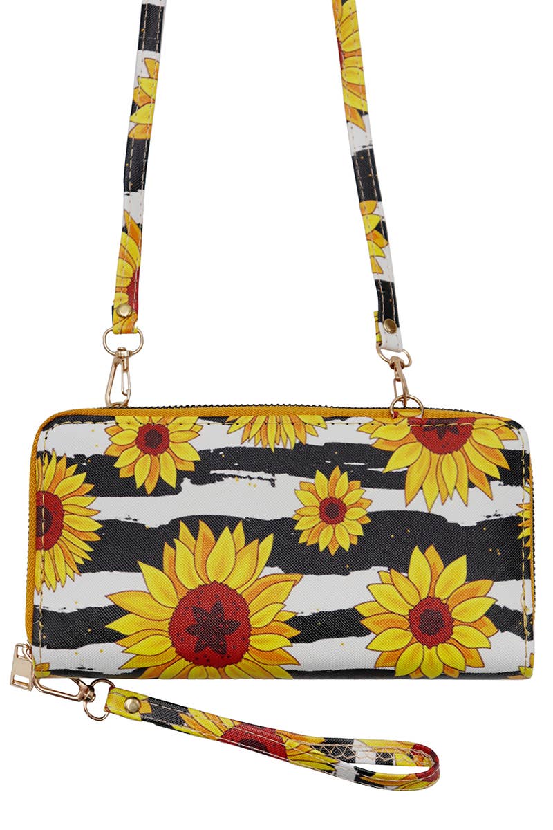 Cap Zone – wholesale Wallet – Women's – Sunflower Single Zipper Crossbody Strap Continental Wallet10