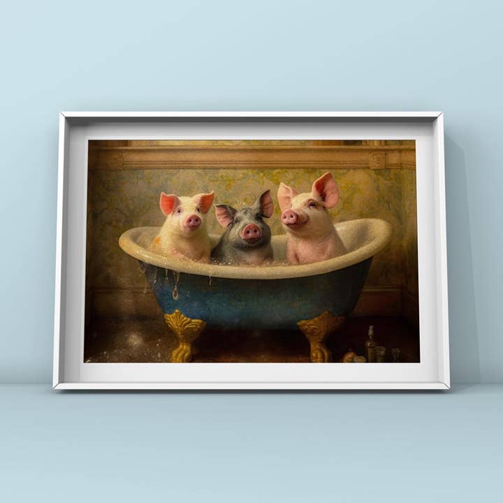 Salty Alyce - Wholesale Bathroom Sign - Pigs in the Bathtub Wall Decor AXS39