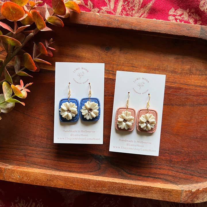 Lumu Moon Handmade Designs - Wholesale Dangle Earrings - Midnight Morning Floral Earrings
