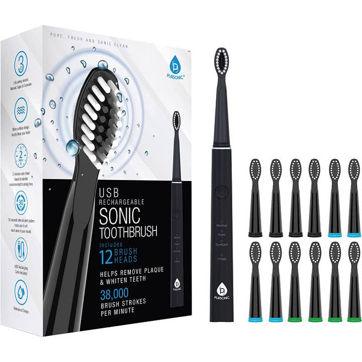 Pursonic USB Rechargeable Sonic Toothbrush-12 Brush Heads for wholesale by Pursonic