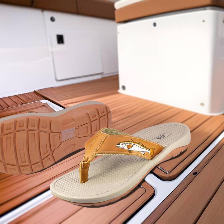 Zep-Pro - Wholesale Flip Flops - Men's - Redfish Men's Fishing Tan Leather Embroidered Fishing Sandal1