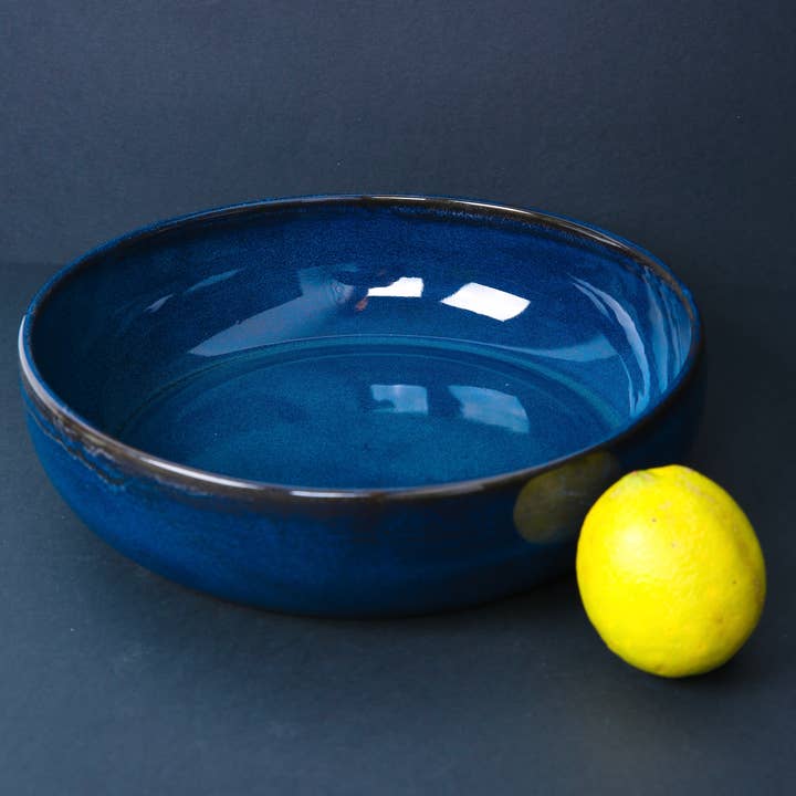 GHARYAN Stoneware & Olive Wood Tableware | Ships from USA - Wholesale Serve Bowl - Stoneware Shallow Serving Bowl | EWA 60 oz16