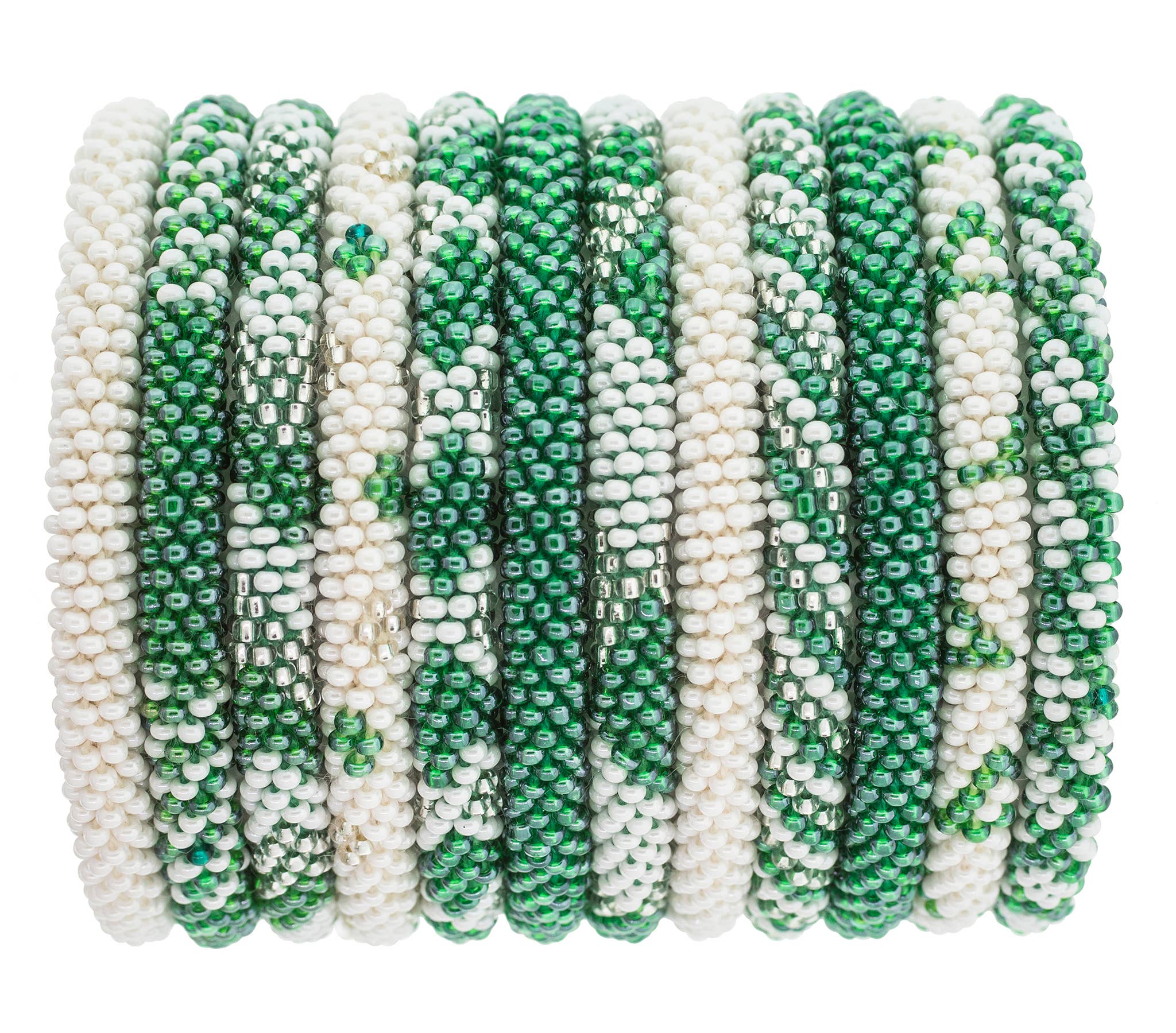 Aid Through Trade - Wholesale Jewelry Set - Roll-On® Game Day Bracelet Green and White - Set of 12
