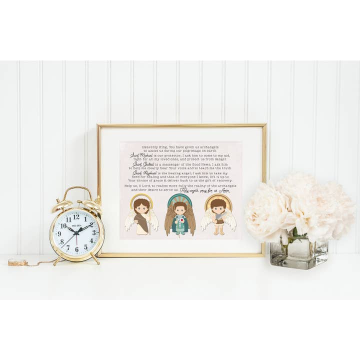 Meyer Market Designs - Wholesale Art Print - Archangel Michael, Raphael & Gabriel Prayer Print poster. St Michael Poster. Saint Gabriel Saint Raphael Kids Print. Archangel Prayer Poster
