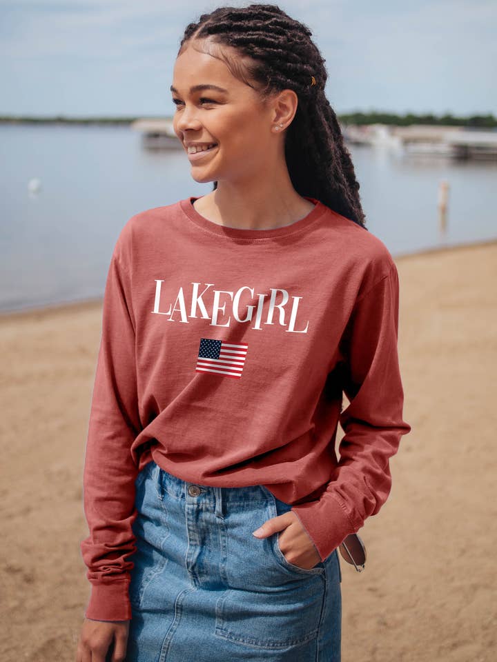 Manga comprida com bandeira americana por atacado de Lakegirl