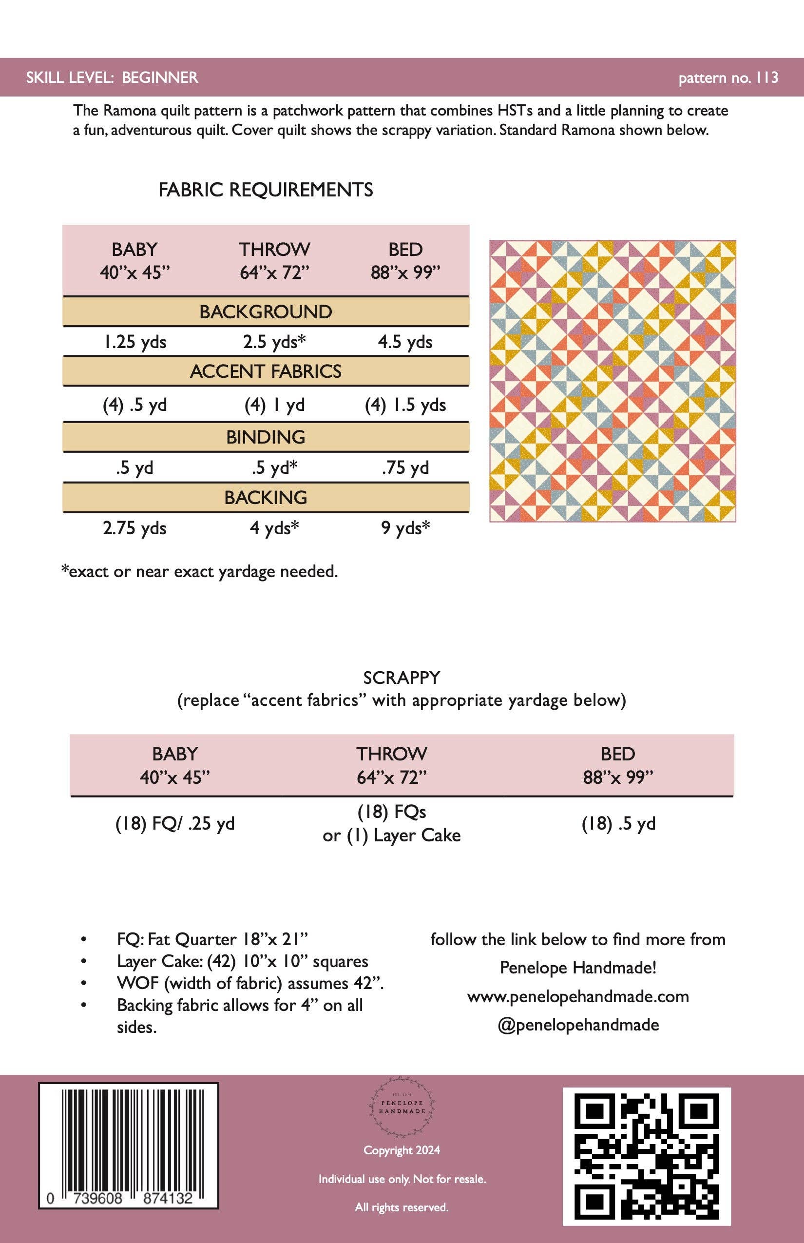 Penelope Handmade - Wholesale Quilt - Ramona Quilt Pattern  |   Paper Version1