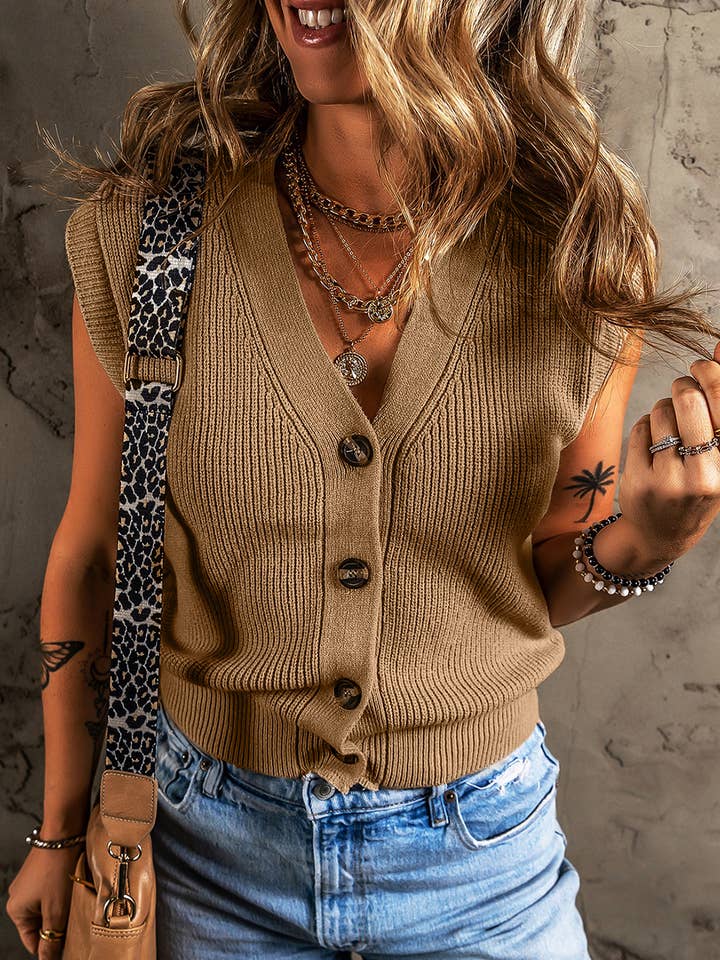 Parchment LDC V Neck Buttoned Front Sweater Vest for wholesale on Faire0