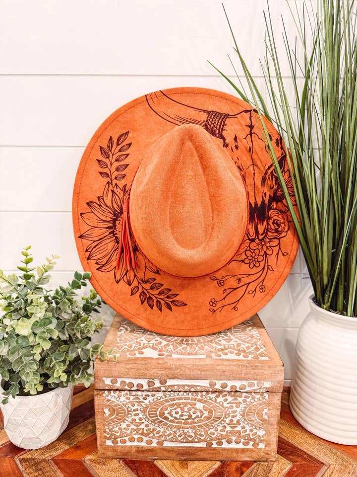 Engraved Longhorn Sunflower Hat for wholesale by Willie & Dolly Designs