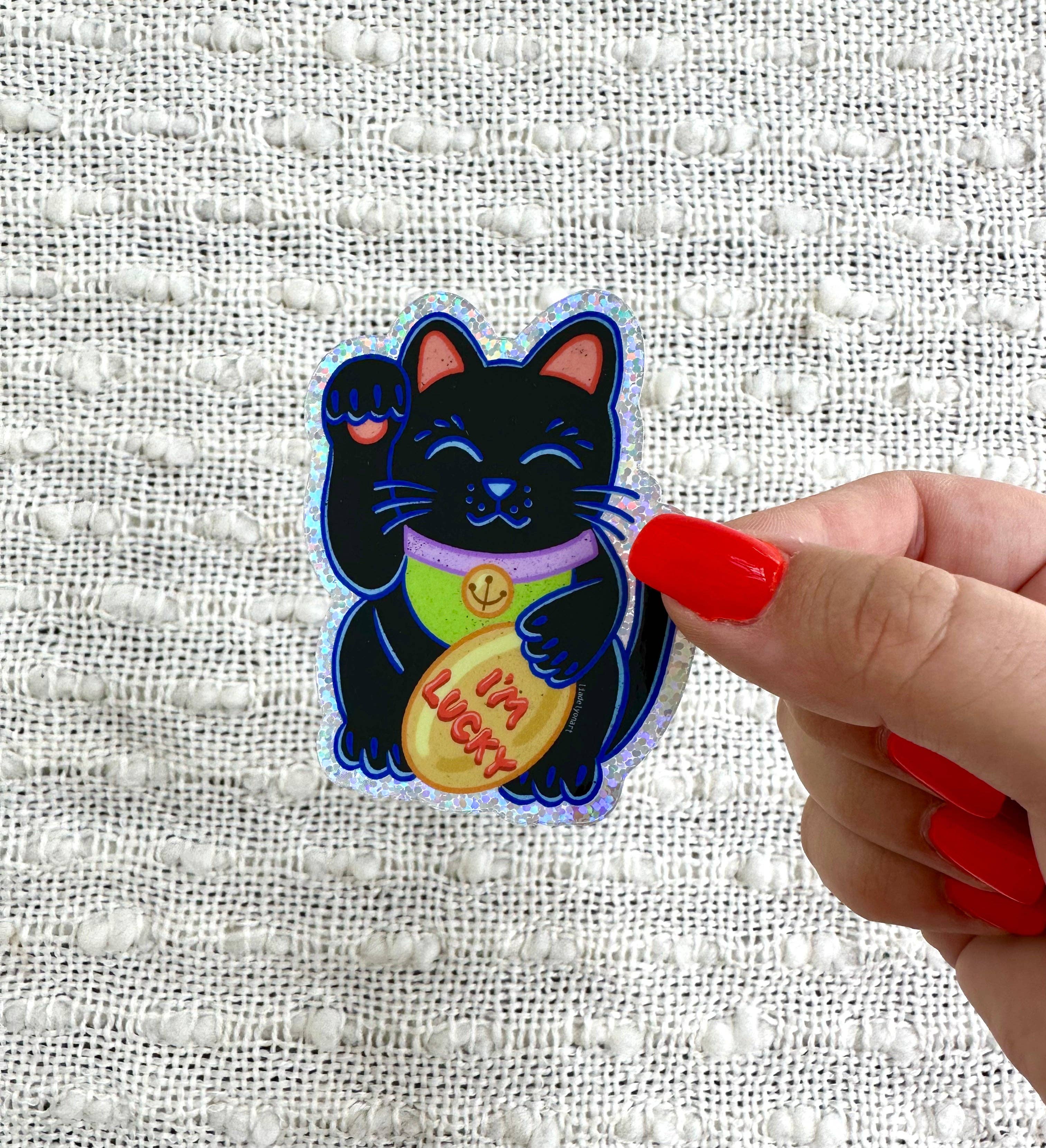 liadelyonart – Großhandel Aufkleber – Lucky Cat Glitzeraufkleber, 6,1 x 7,6 cm2