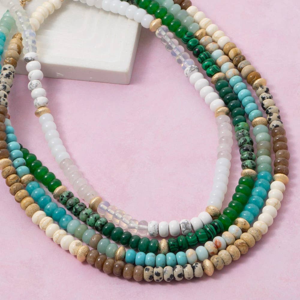 The Looks by Fame Accessories - Wholesale Pendant/Charm Necklace - Mixed Semi Precious Stone Beaded Necklace0