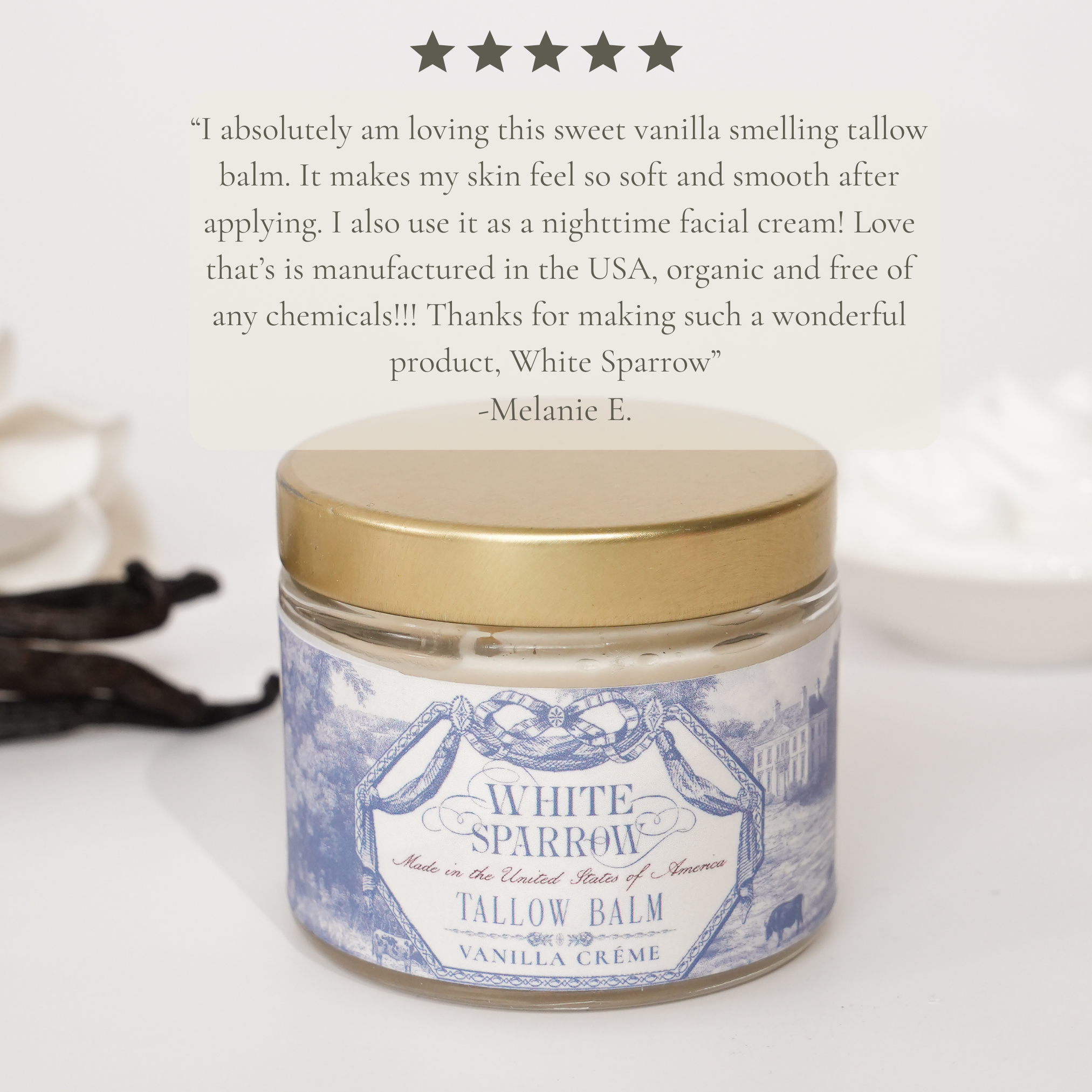 White Sparrow Farmacy - Wholesale Body Balm/Butter - Tallow Balm - Vanilla Crème1
