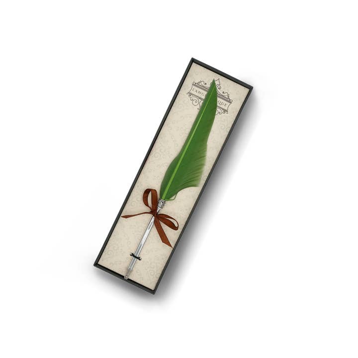 Single Quill Gel Pen In A Box- Green for wholesale by Mad Witch Ltd