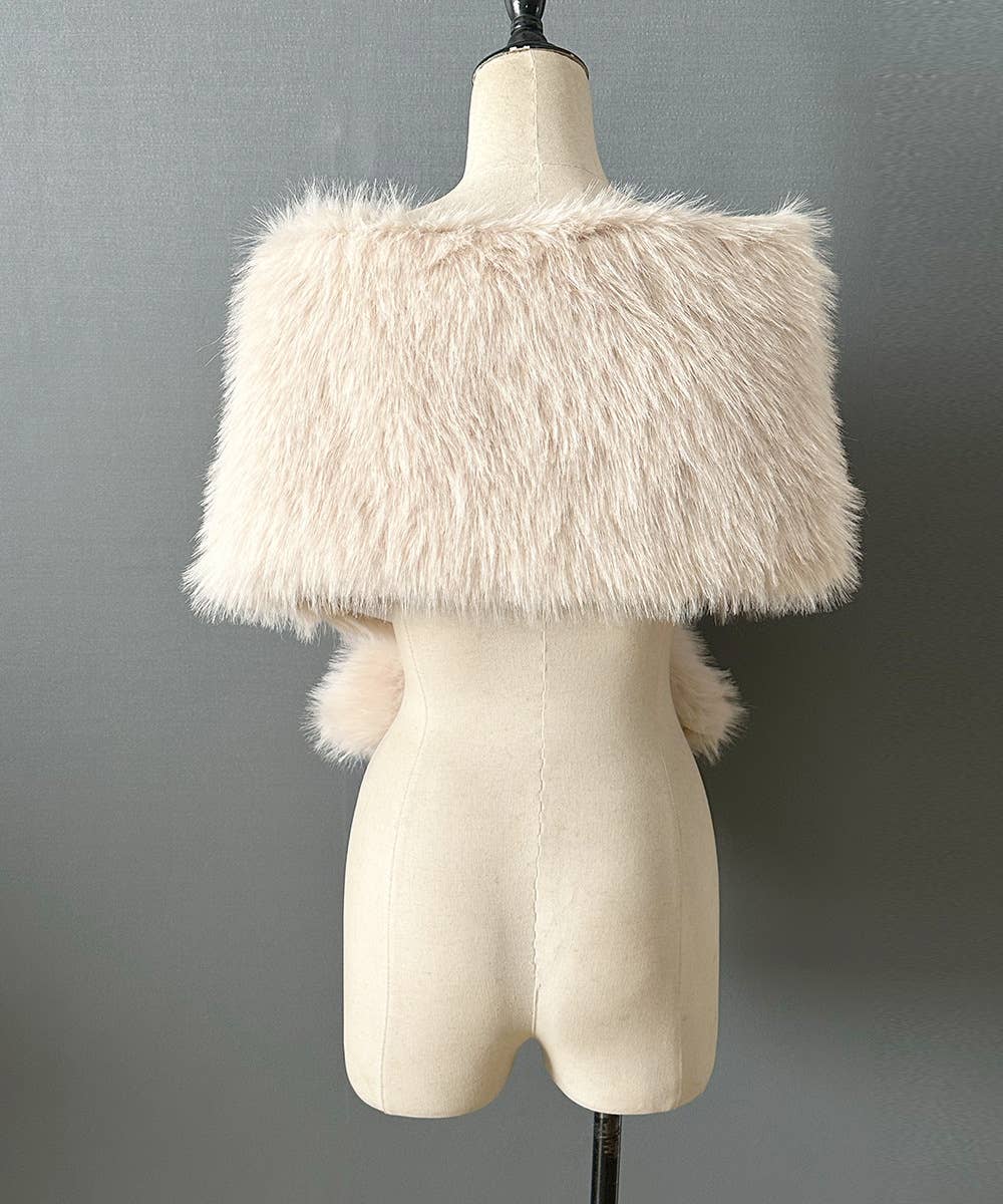 Rosa Clothing - Wholesale Cape - Women's - Warm Faux Fur Dress With A Cross Shawl2