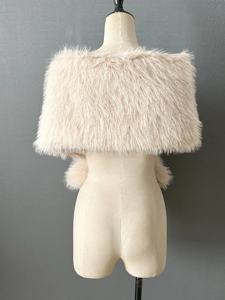 Rosa Clothing - Wholesale Cape - Women's - Warm Faux Fur Dress With A Cross Shawl2
