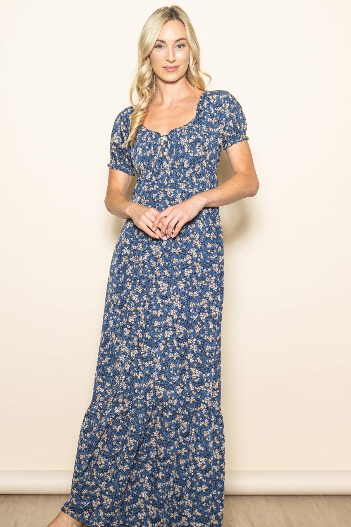 Elloh Collection - Wholesale Dress - Women's - Romantic Puff Sleeve Wide Flare Empire Maxi Dress w Pockets11