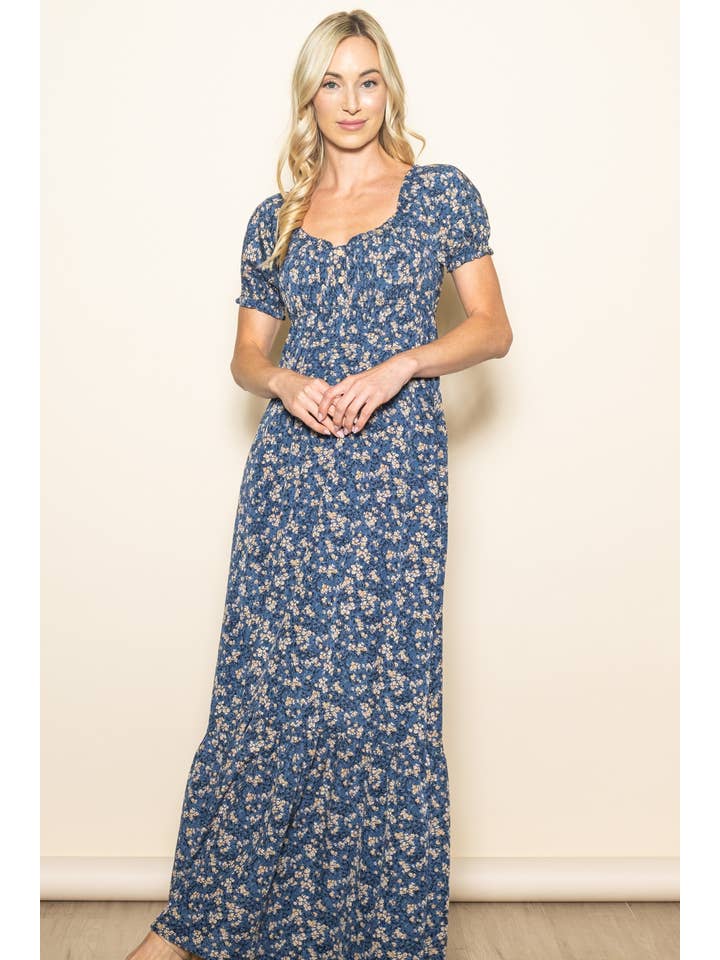 Elloh Collection - Wholesale Dress - Women's - Romantic Puff Sleeve Wide Flare Empire Maxi Dress w Pockets11