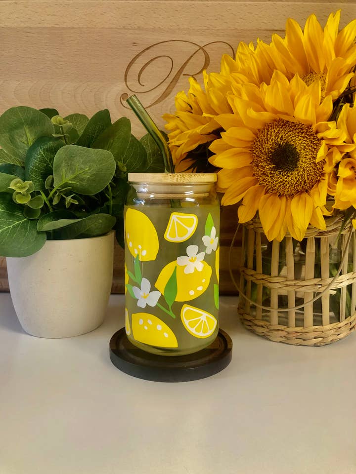 Tasse en verre au citron, tasse à fruits, tasse d'été, tasse à café glacé pour la vente par MommyandMarie