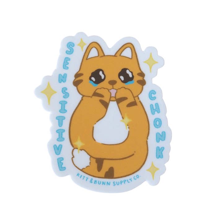 Sensitive Chonk Cat Vinyl Sticker for wholesale by Kitt & Bunn Supply Co.