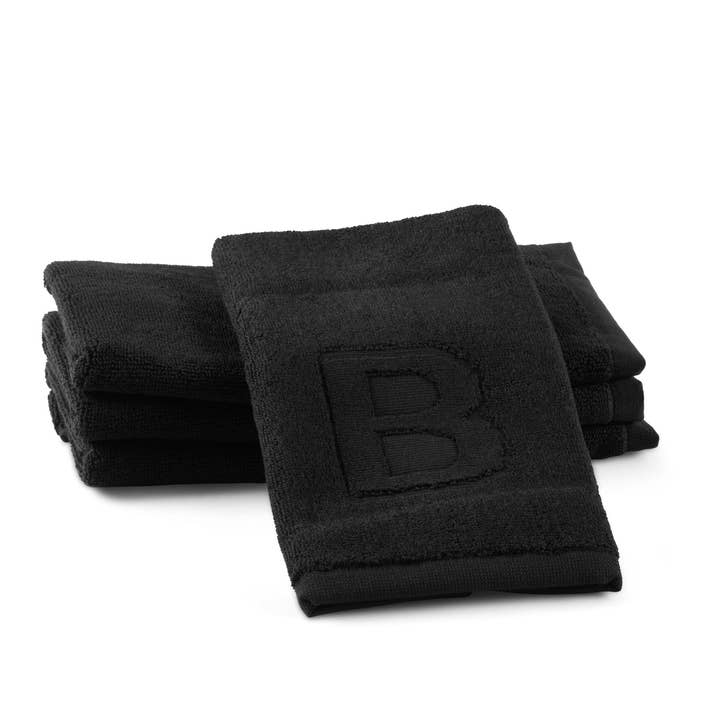 Waterdale Collection - Wholesale Hand Towel - Black Initial Embossed Finger Towel (Set of 2 Towels)