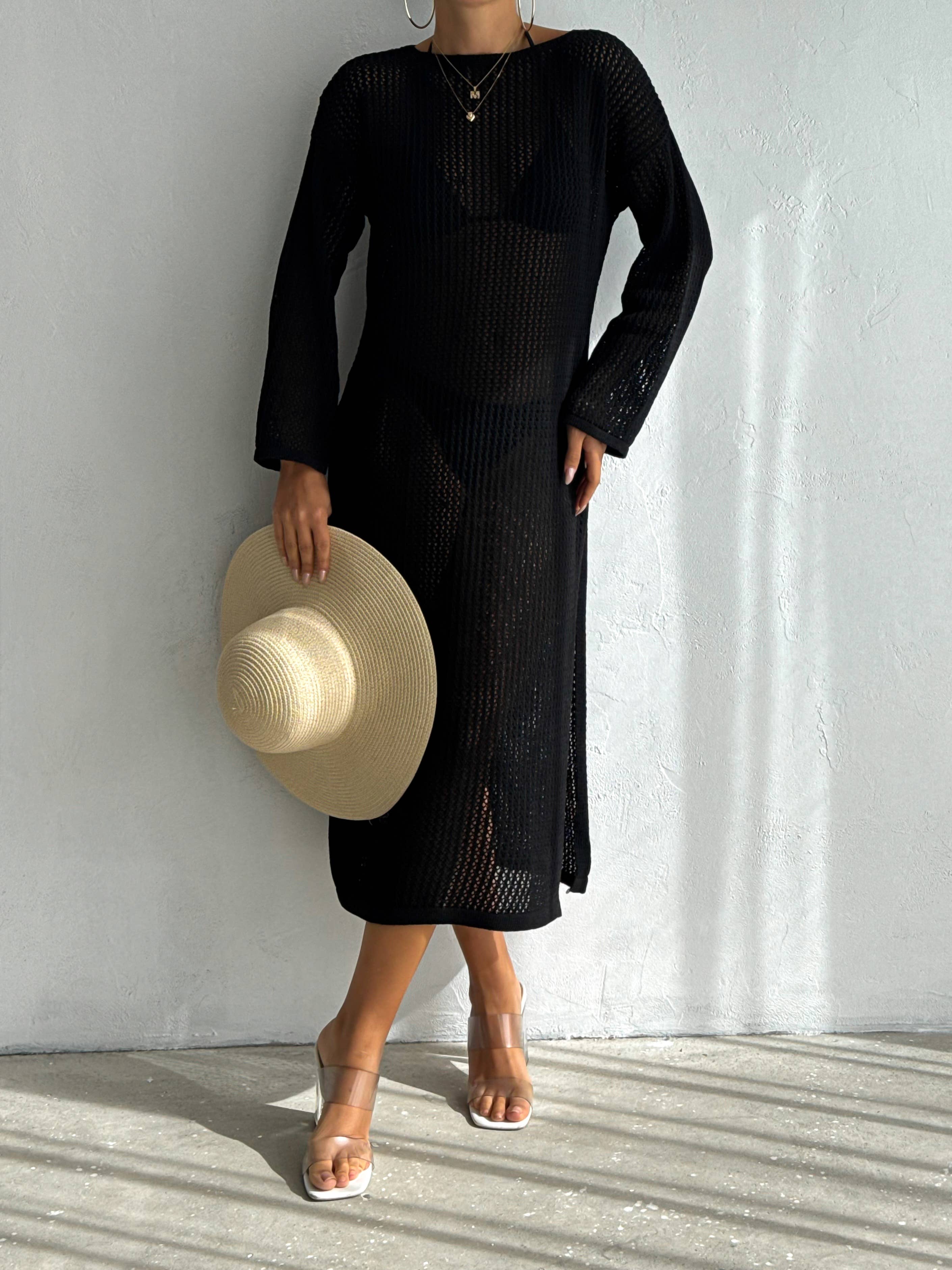 VAV NEW YORK - Wholesale Dress - Women's - Maxi Hallow Knit Dress Long Sleeve Cover-Up Open Knit Dress13