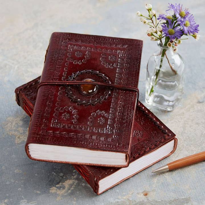 Handcrafted XL Embossed Stoned Leather Journal Notebook for wholesale by The Paper High Gift Company Limited
