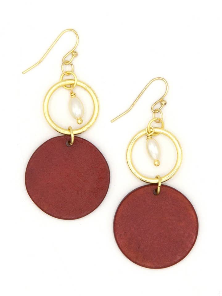 Maroon and Gold Pride Bone Earrings for wholesale by Fair Anita