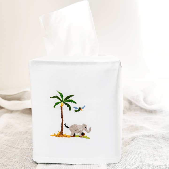 Gordonsbury - Wholesale Tissue Box - White Tissue Box Cover With Elephant