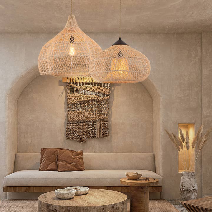Beige Wabi-Sabi Rattan Pendant Light Rustic Interior Decor Light for wholesale on Faire