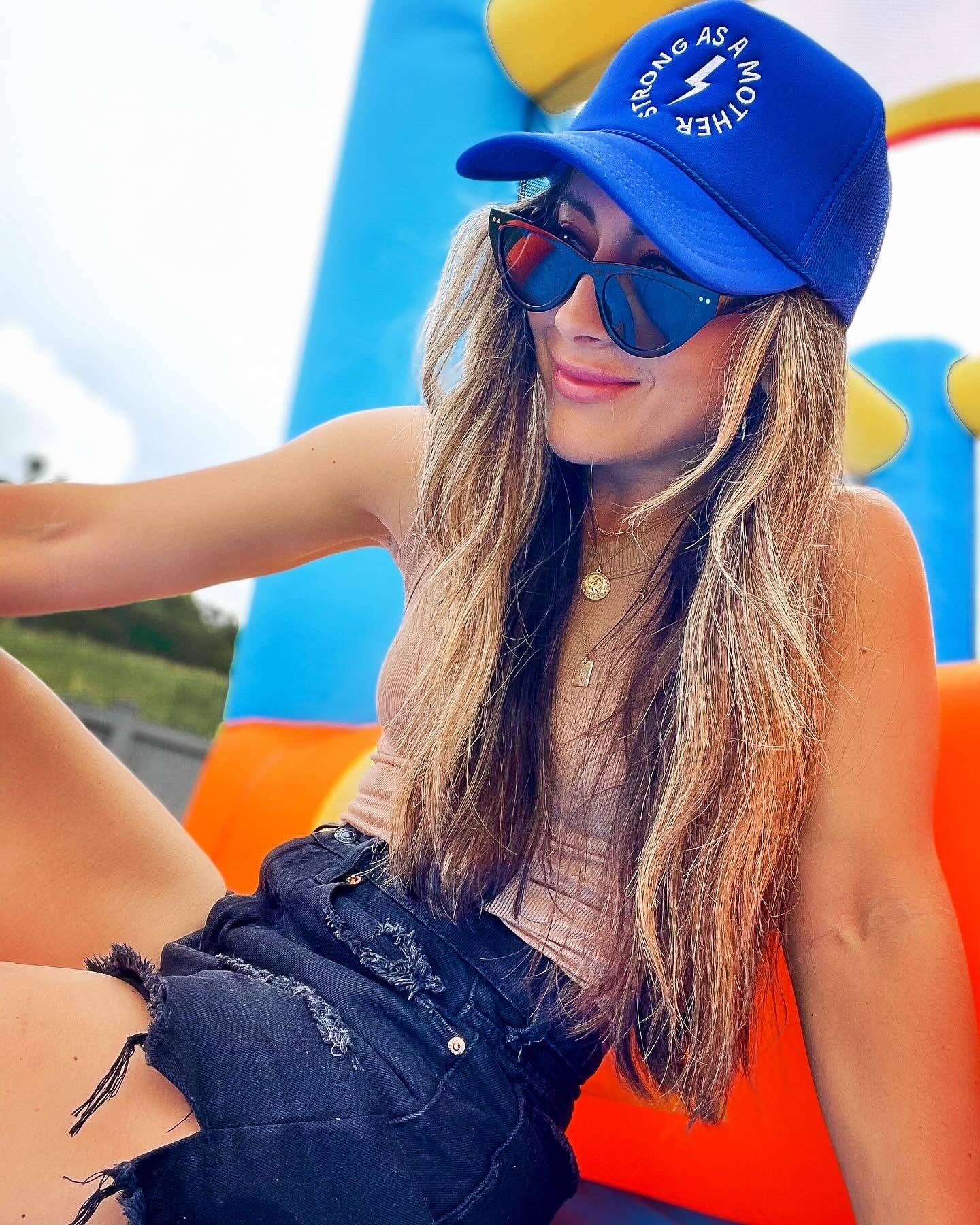 Strong as a mother® Embroidered Trucker Hat - Royal Blue for wholesale on Faire1