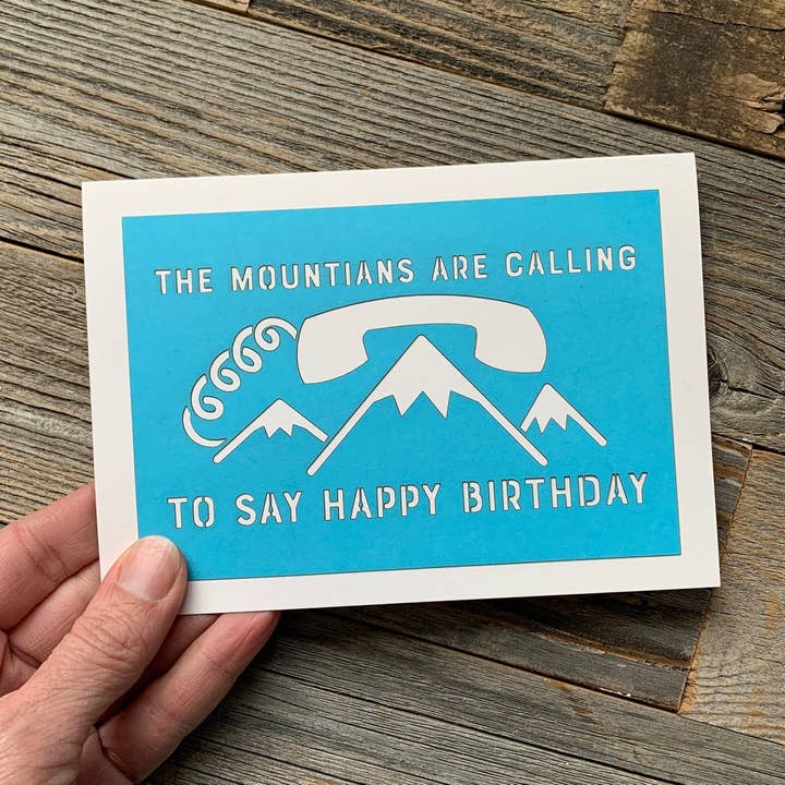 Outdoors Hiking Happy Birthday Card with Mountain Theme for wholesale by Louise Lauret