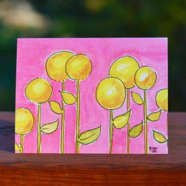 Nan Van Art - Wholesale Everyday Greeting Card - Round Yellow Fun Flowers0