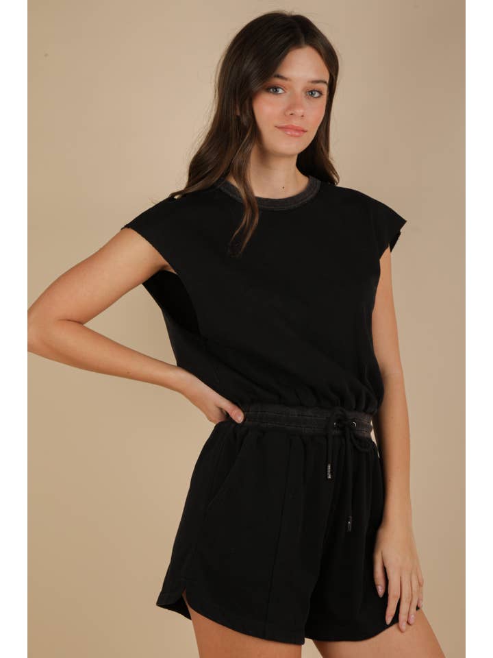 VERY J - Wholesale Romper - Women's - NP70783-Washed Knit Romper w/ Cutout Back