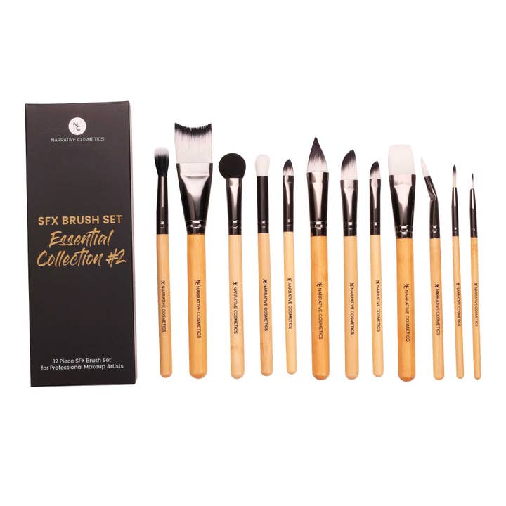 Narrative Cosmetics - Wholesale Makeup Brush Set - Essential SFX Makeup Brushes for SFX Makeup Artists for Film, Theater, and Halloween - Collection #2