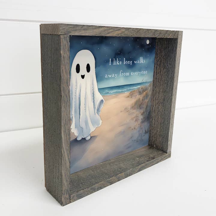 Hangout Home - Wholesale Art Print - Cute Ghost on the Beach - Halloween Canvas Art - Framed Art