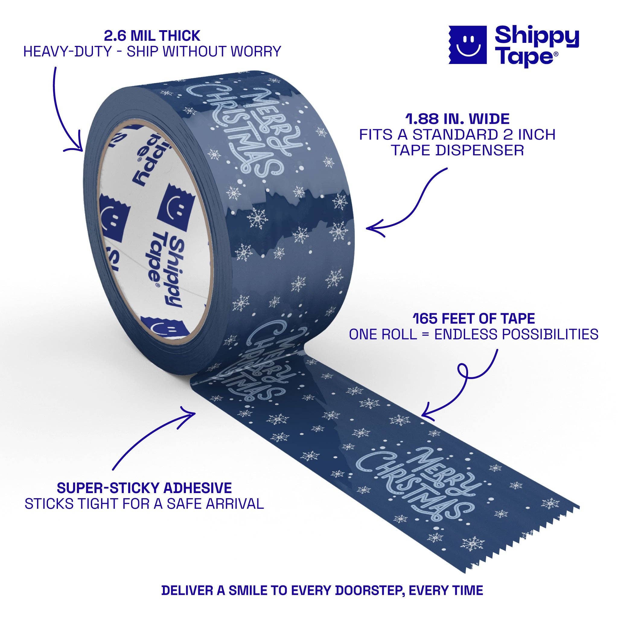 Shippy Tape - Wholesale Tape - Merry Christmas Shipping Tape - Navy Snow (55-Yard Roll)2