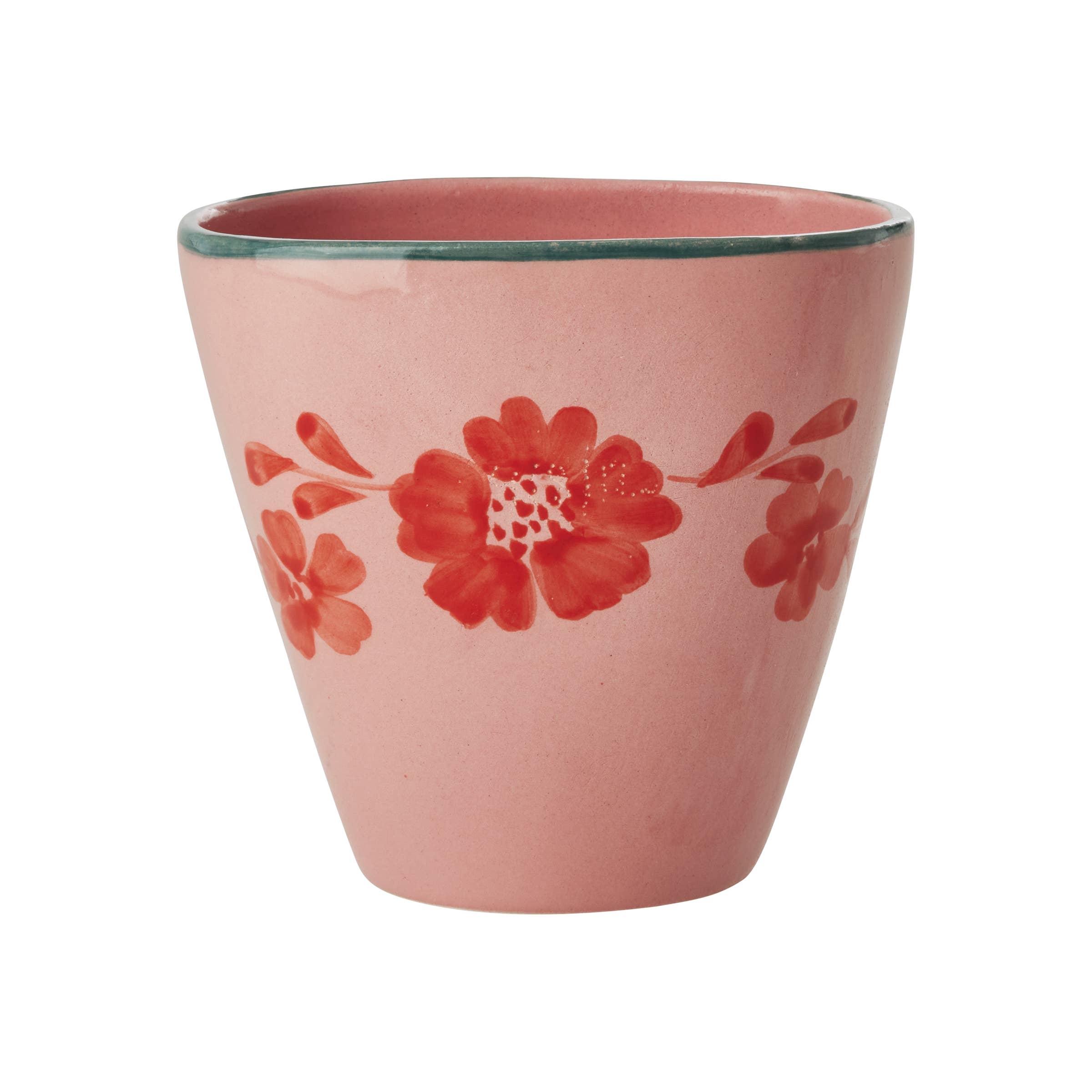 RicebyRice - Wholesale Drinking Glass/Cup - Ceramic Oval Cup with Hand Painted Orange Flower Vine - 10.1 oz