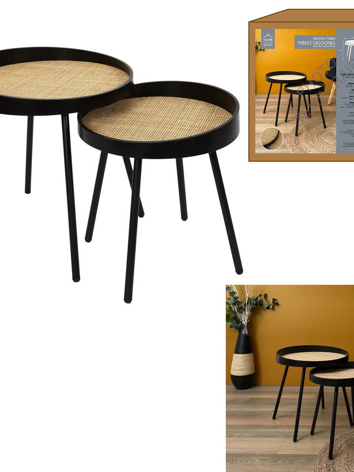 Tavolini con piano in vimini 45x46x45 cm, nero per la vendita all'ingrosso da parte di Sfeerpunt