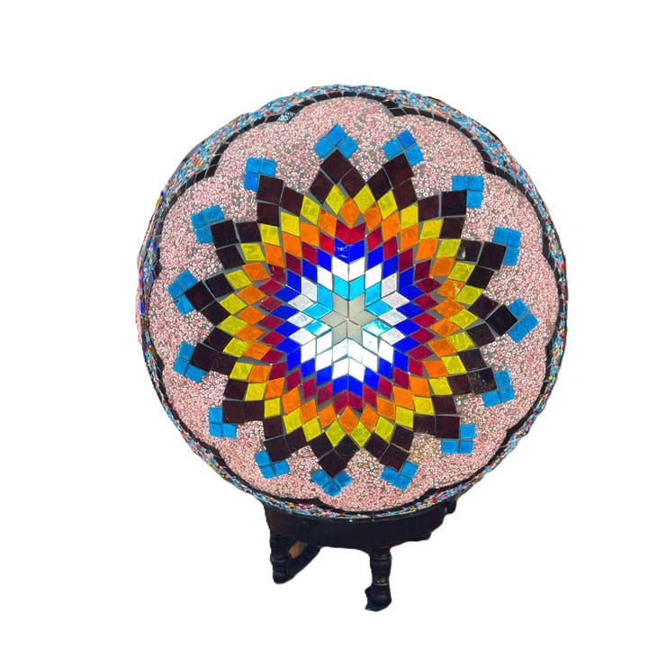 86090: 12" ROUND MODERN MOSAIC SHADE "SQUATTY" TABLE LAMP for wholesale by Import Corner