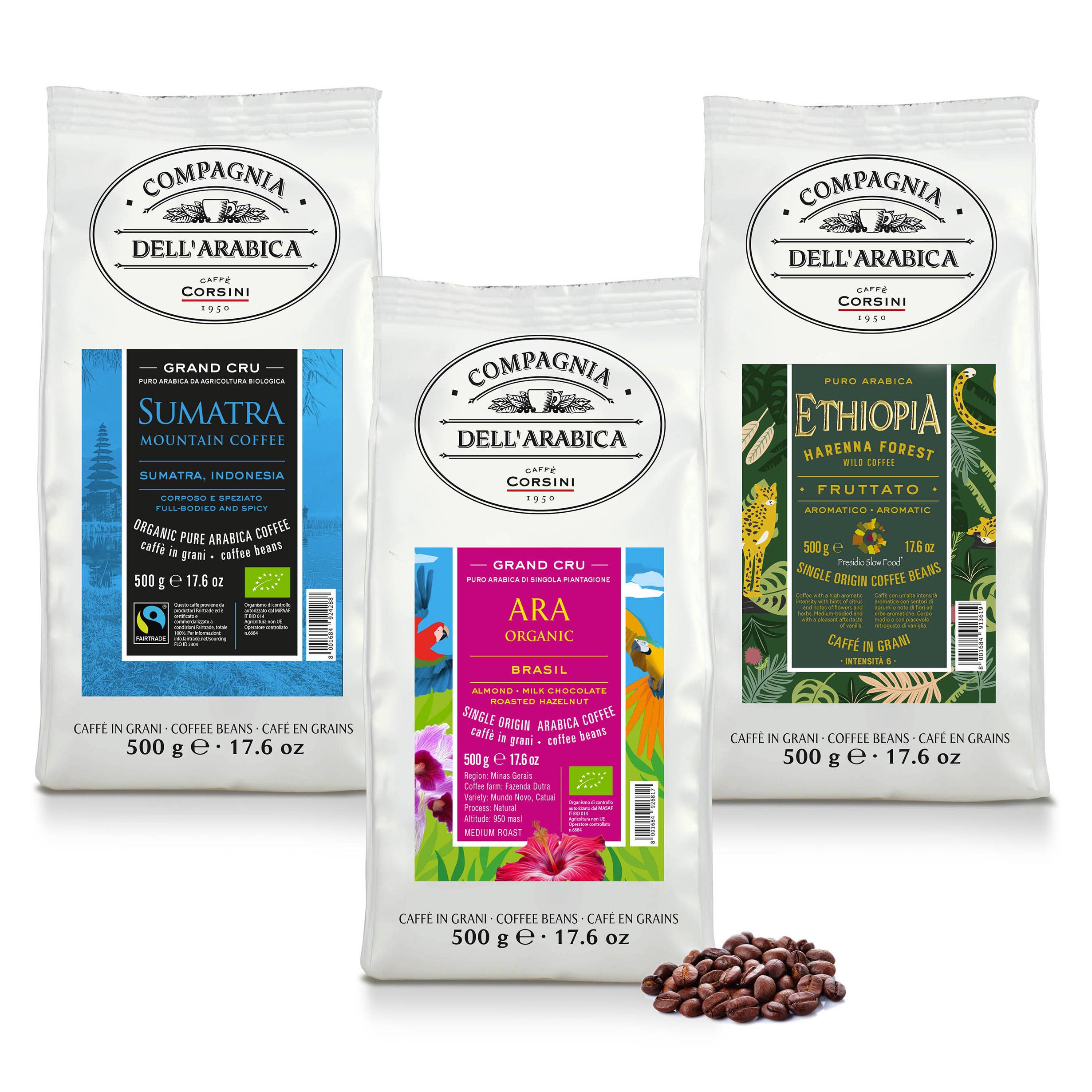 Caffè Corsini - Wholesale Coffee Beans - Coffee bean set | Sumatra, Ethiopia, Ara |3x500g each0