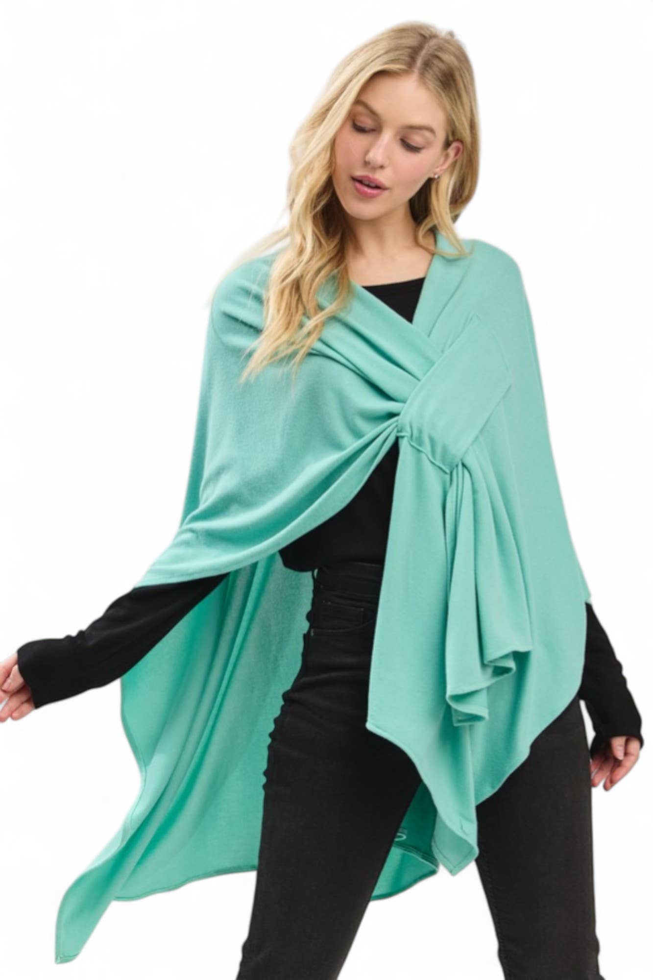 Artini Accessories - Wholesale Poncho - Women's - Solid Color Pull Through Shawl Wrap Poncho11