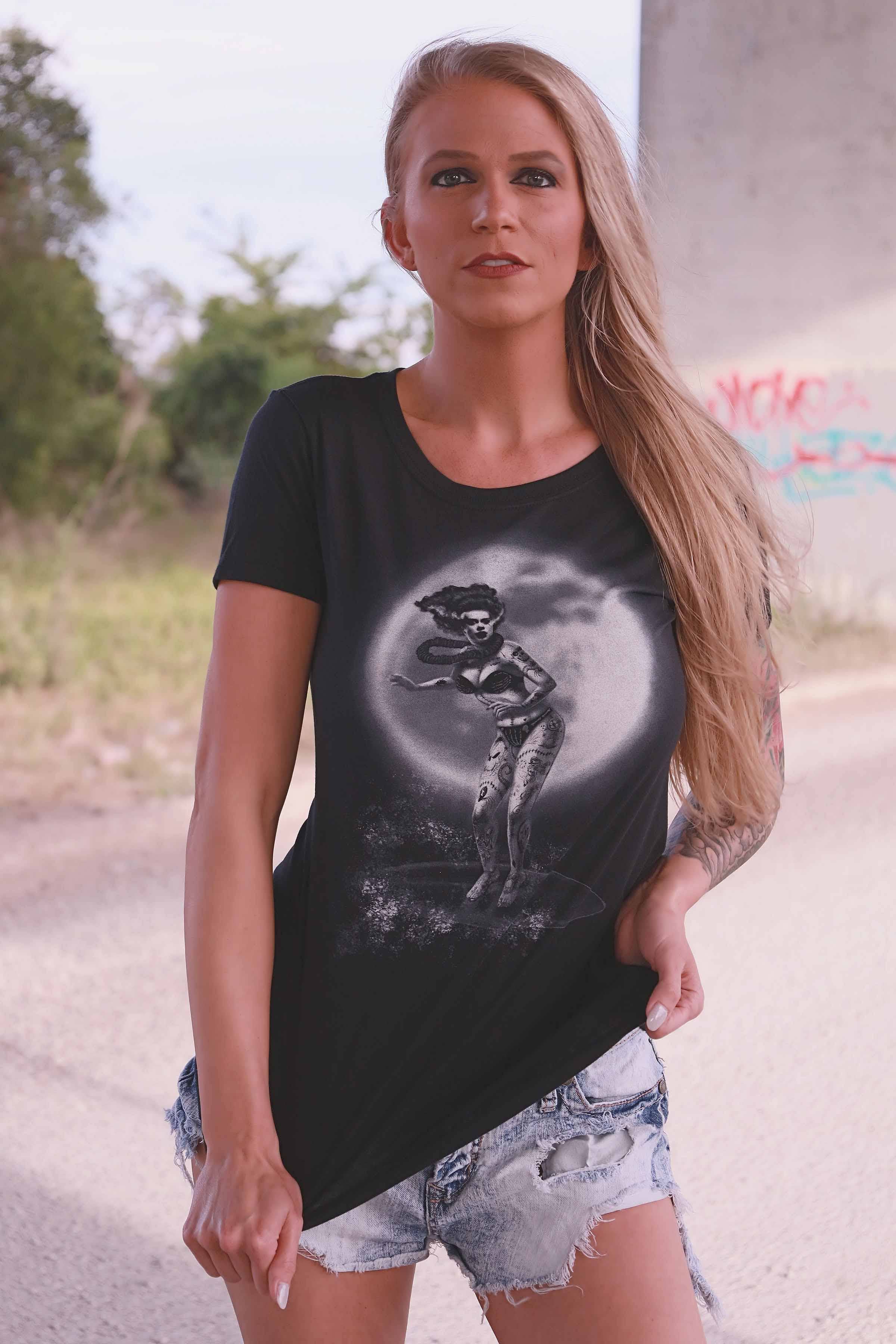 Schwarz Aloha Bride Damen T-Shirt mit lockerem Ausschnitt für den Großhandel auf Faire1