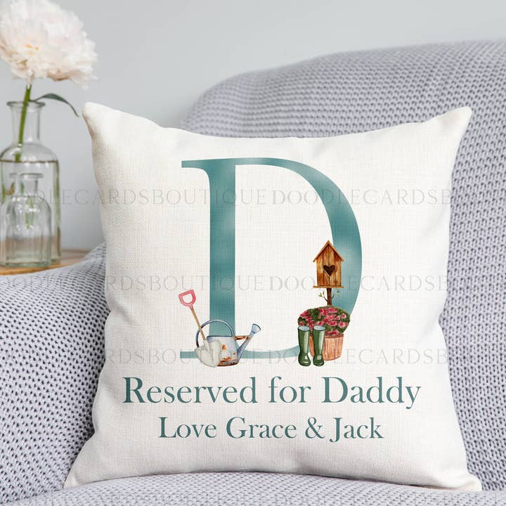 Garden Themed Reserved For Daddy Cushion for wholesale by DoodlecardsBoutique