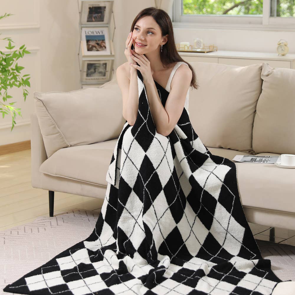 JOIA ACCESSORIES - Wholesale Throw Blanket - ARGYLE PATTERN LUXURY SOFT THROW BLANKET, JCL 60362