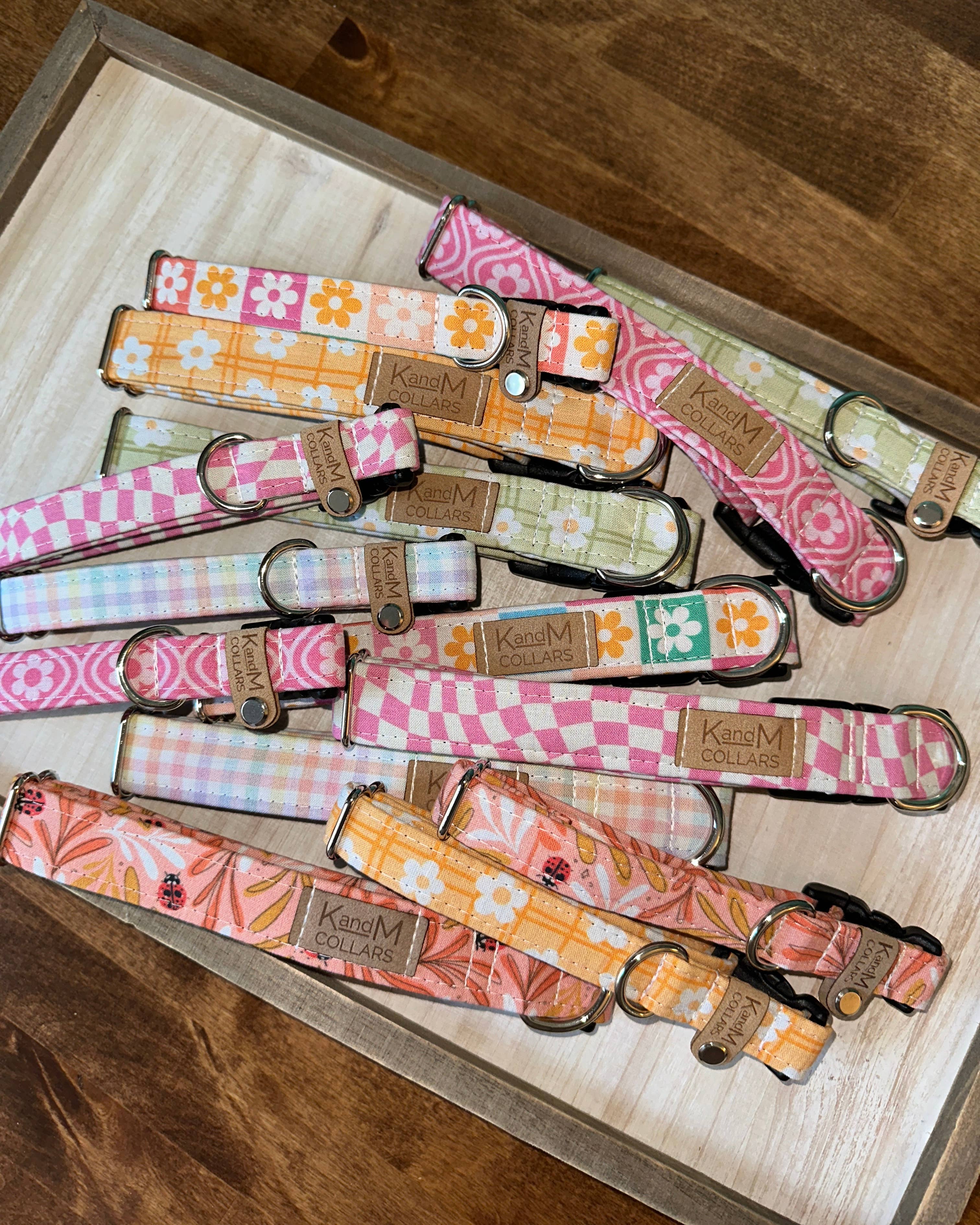 K and M Collars - Wholesale Pet Collar - Dog - Pastel Rainbow Gingham Dog Collar, K and M Collars2