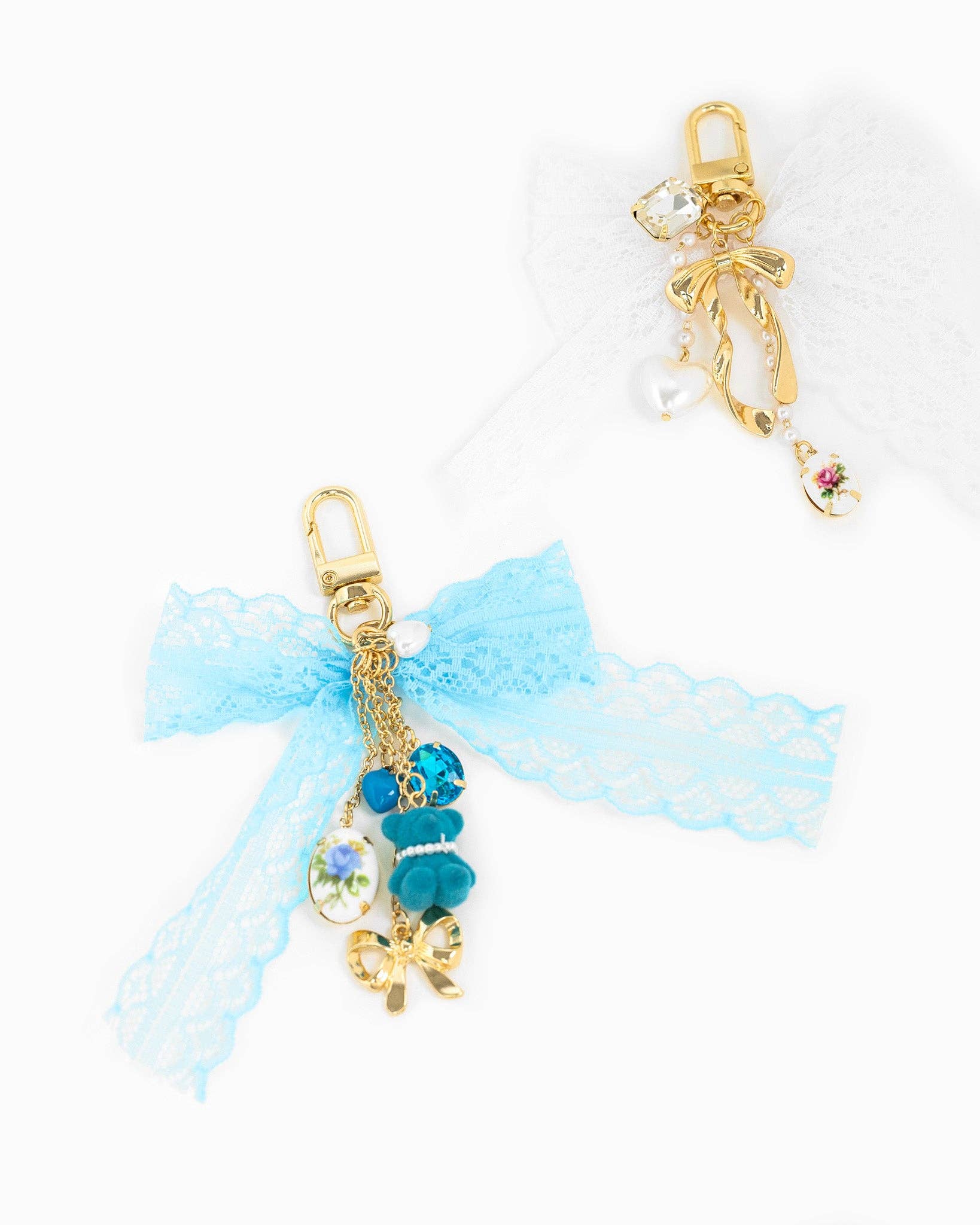 Sessori - Wholesale Purse/Bag Accessory - Women's - Blue Lace Bow Bear Rose Bag Charrm1